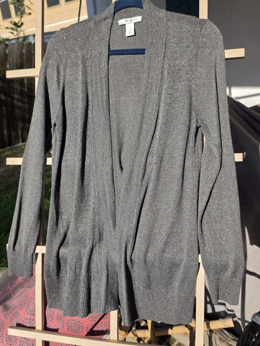 WHBM | Gray Metalic Open Front Long Cardigan Medium